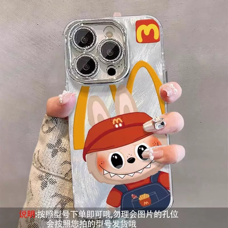 Labubu Phone Case – Brushed Silver McChef Hybrid TPU & PC Protective Cover